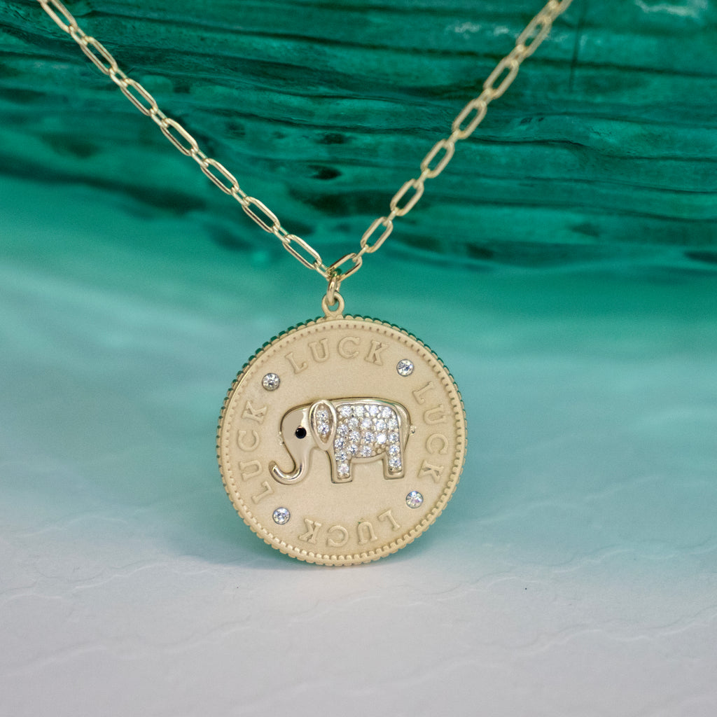 Lucky Elephant Coin Pendant Necklace - Gold