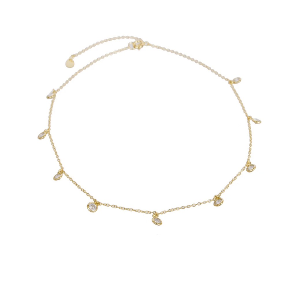 Multi Bezel CZ Drop Choker - Gold or Silver-Necklaces-Balara Jewelry