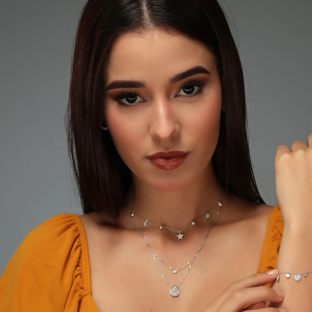 Bezel CZ Charm Choker - Gold or Silver