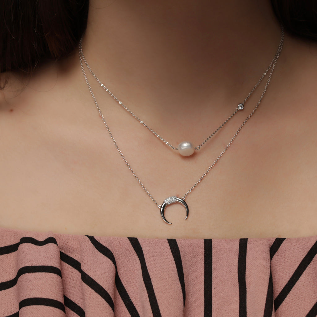 CZ Horn Necklace - Gold or Silver