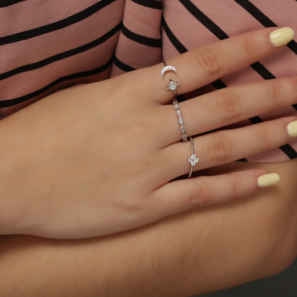 Mini Flower Ornament CZ Ring - Silver