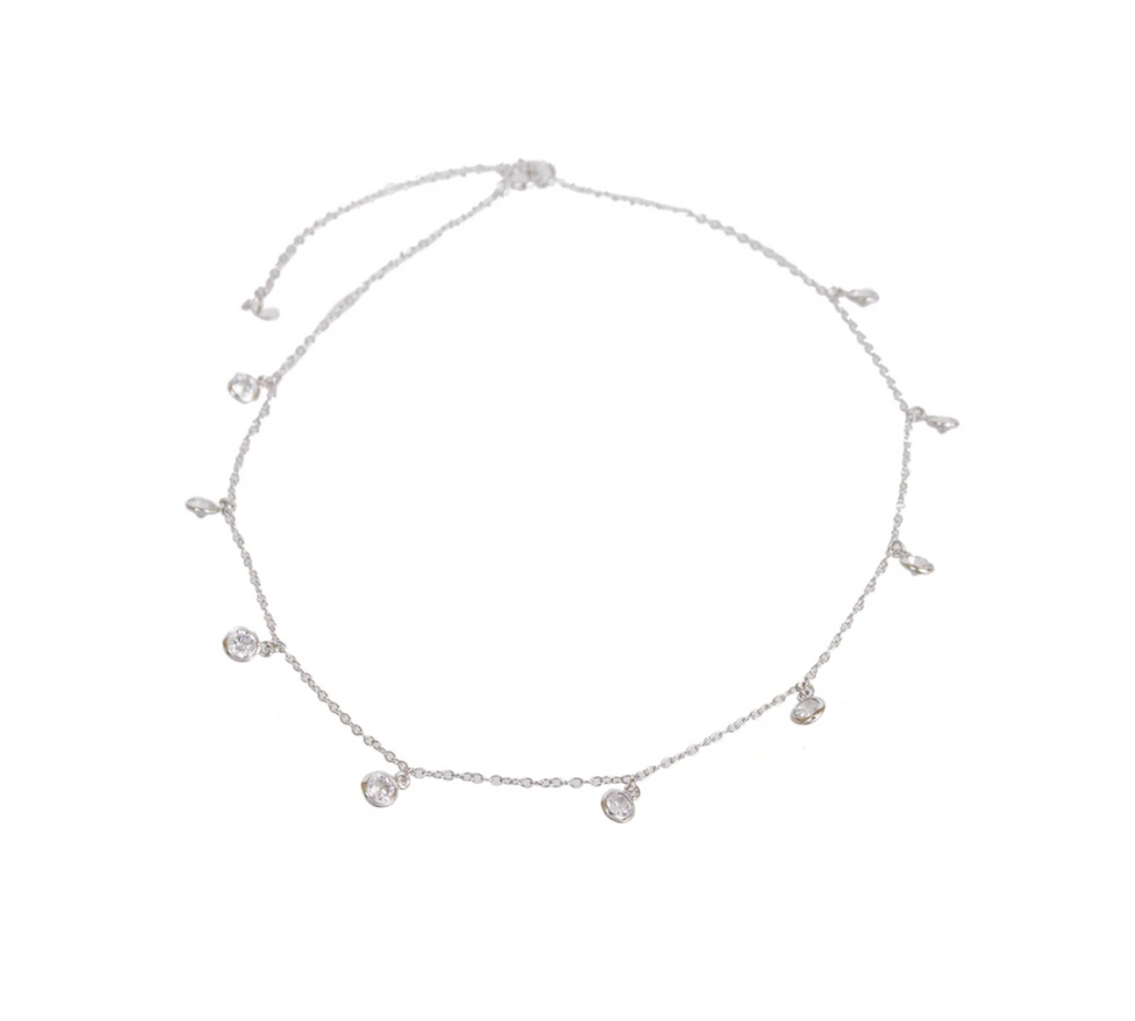 Multi Bezel CZ Drop Choker - Gold or Silver-Necklaces-Balara Jewelry