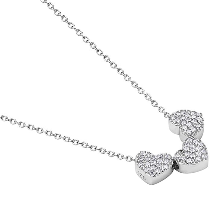 Triple CZ Heart Necklace - Gold or Silver