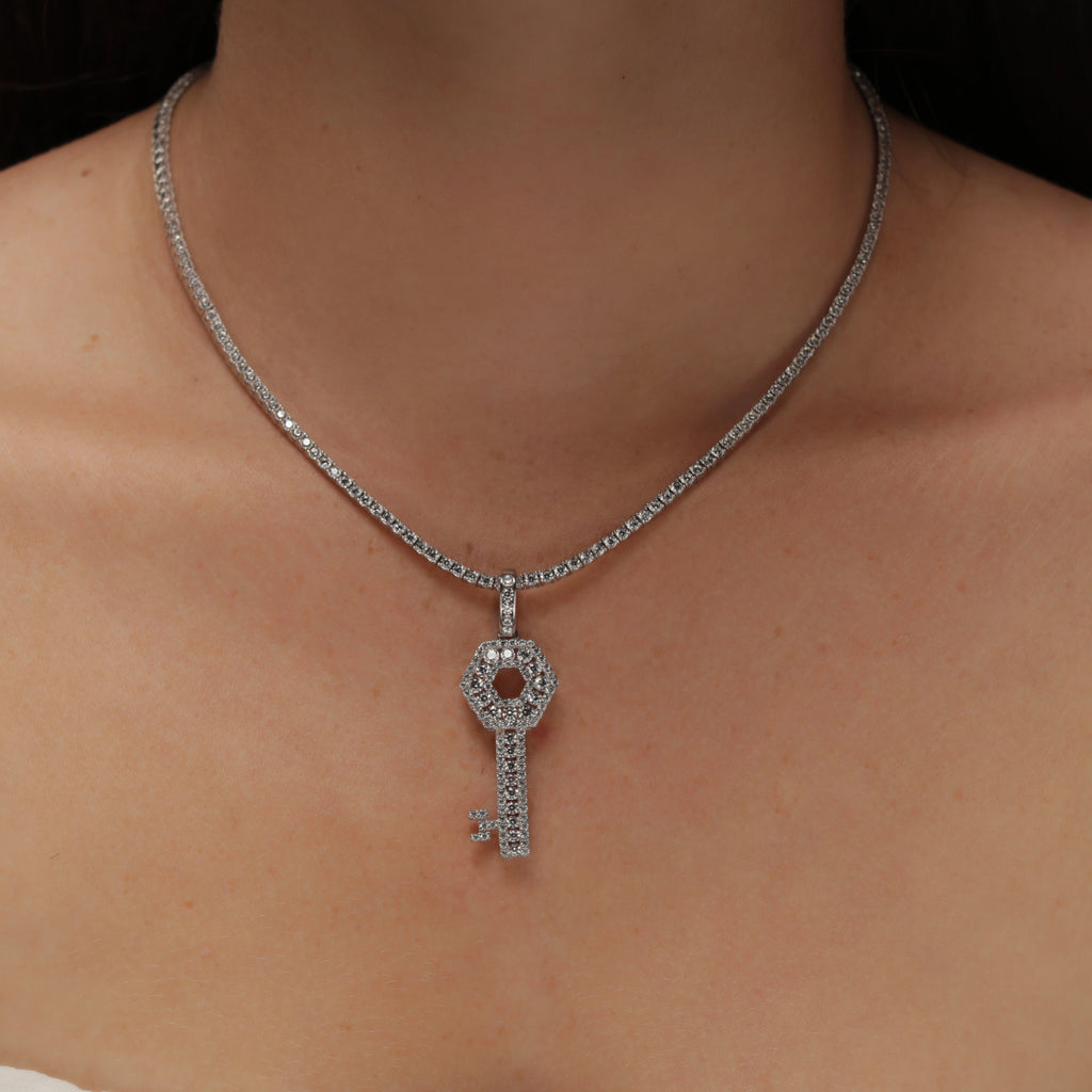 CZ Key Charm Pendant - Gold or Silver
