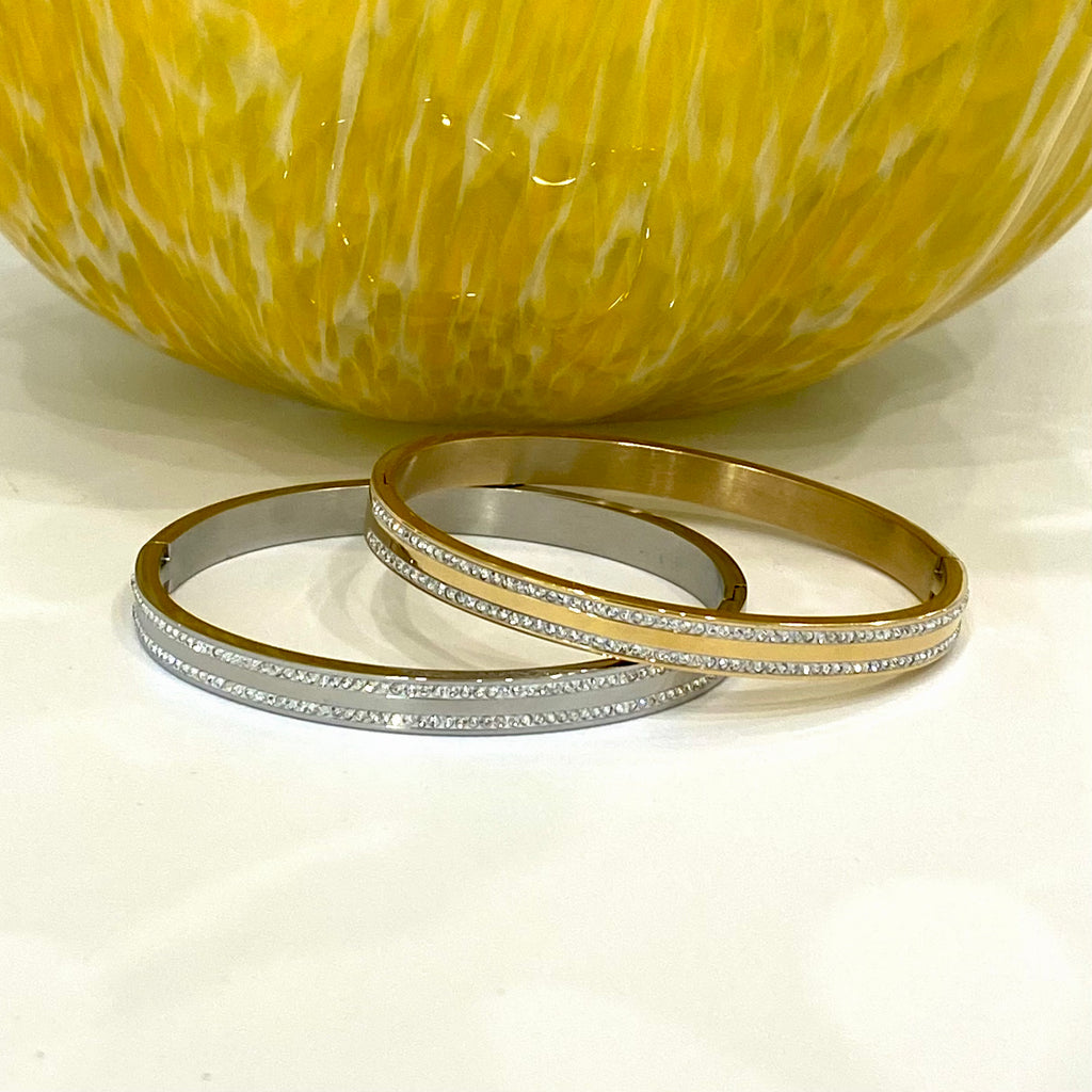 Double Row CZ Band Bangle Bracelet- Gold and Silver