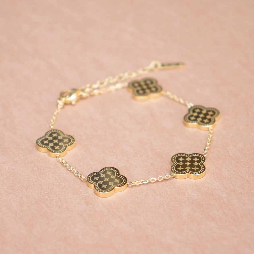 Both Sides Printed Four Leaf Clover Bracelet - Gold and Silver