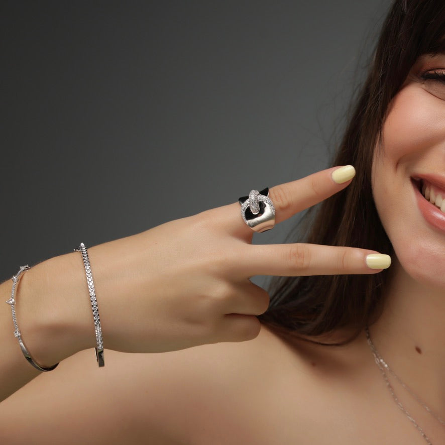 CZ Bypass Band Ring - Silver