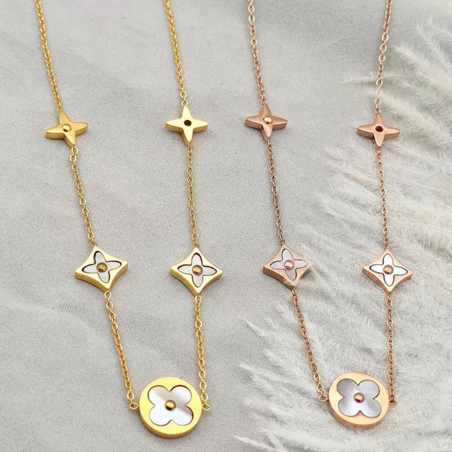 Four Leaf Clover Flower Necklace - Gold and Rose Gold