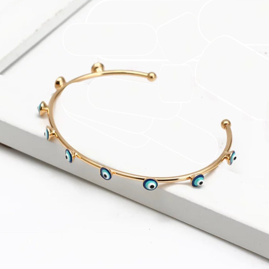 Enamel Evil Eye Cuff Bracelet - Gold