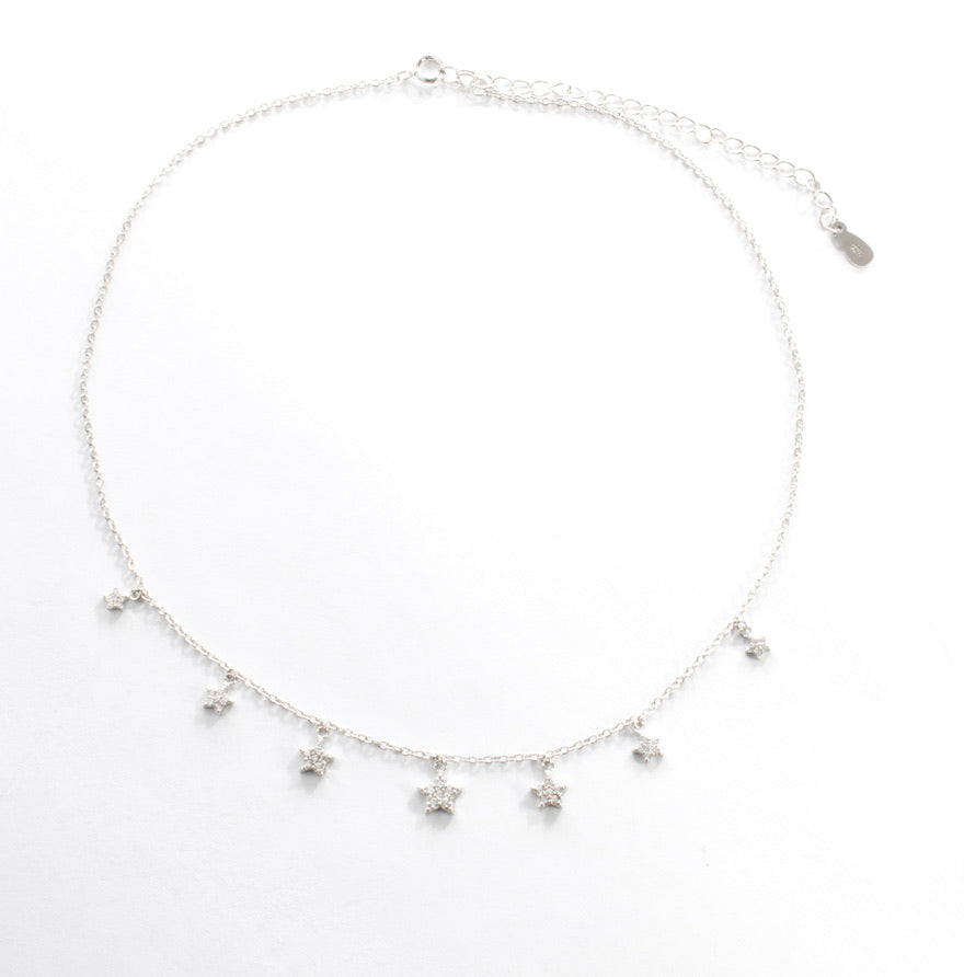 Multi Star CZ Drop Choker - Silver