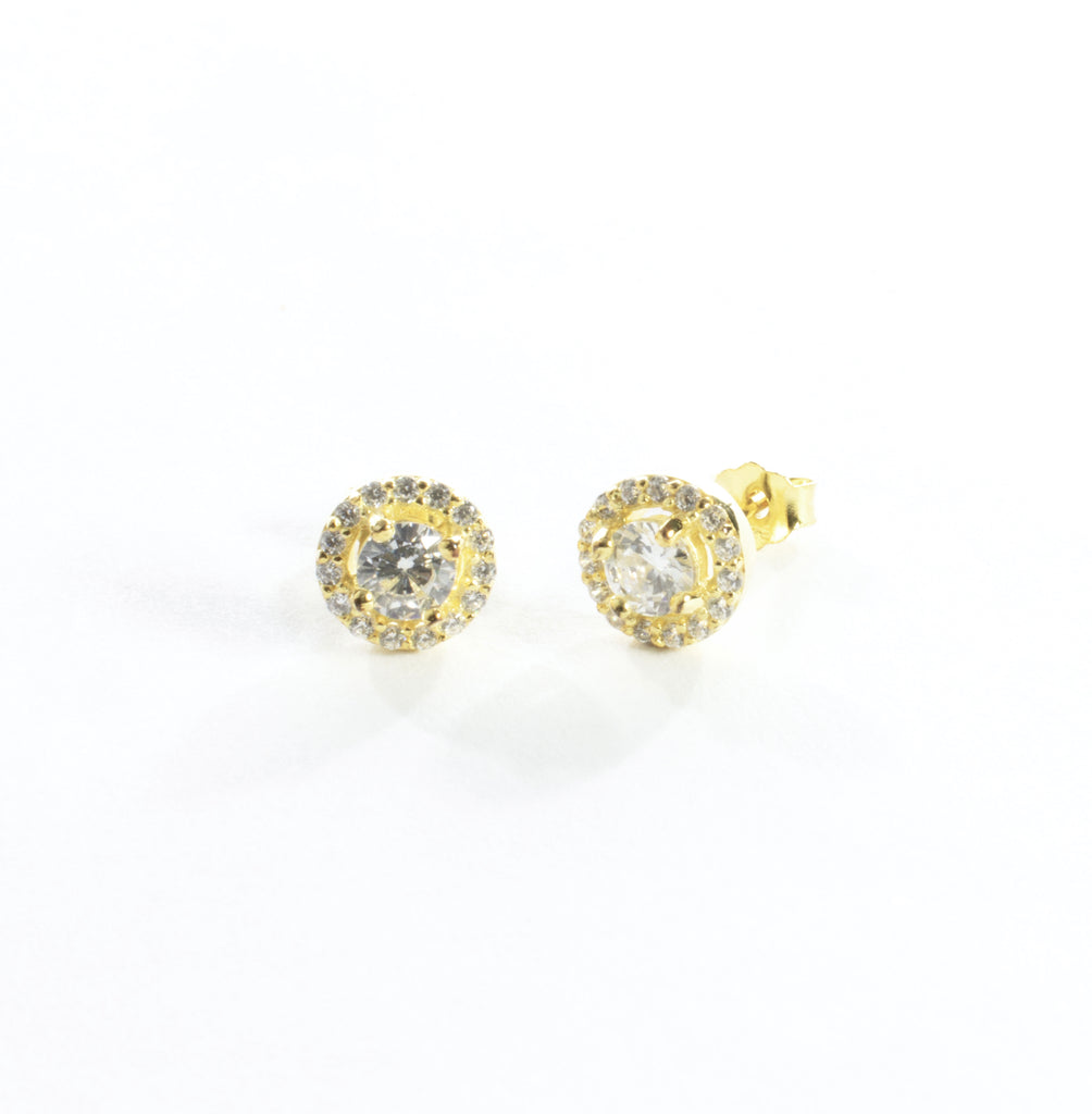 Blissful Halo Pave CZ Stud Earrings - Gold - Girls & Teens