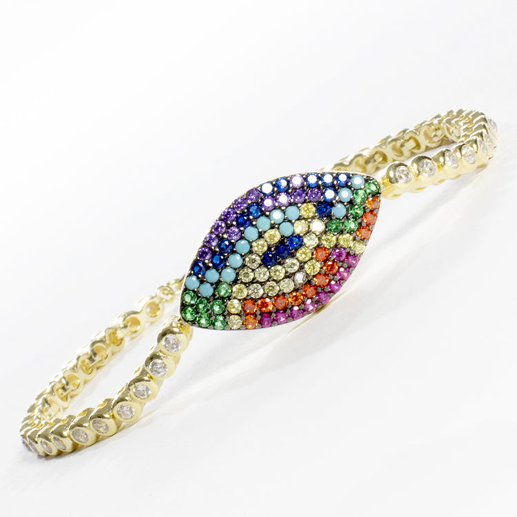 CZ Tennis Bracelet With Multicolor Evil Eye-Bracelets-Balara Jewelry