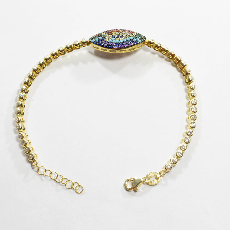 CZ Tennis Bracelet With Multicolor Evil Eye-Bracelets-Balara Jewelry