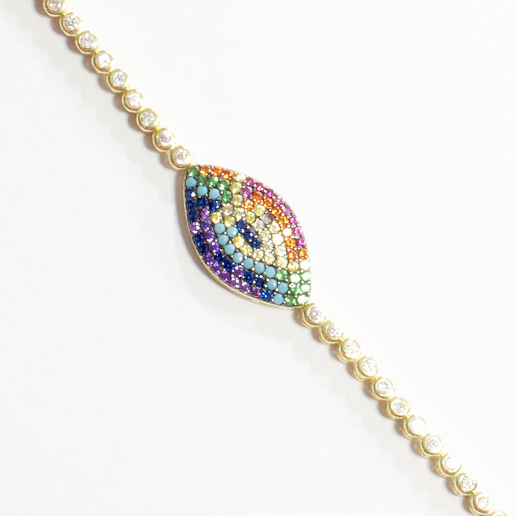 CZ Tennis Bracelet With Multicolor Evil Eye-Bracelets-Balara Jewelry