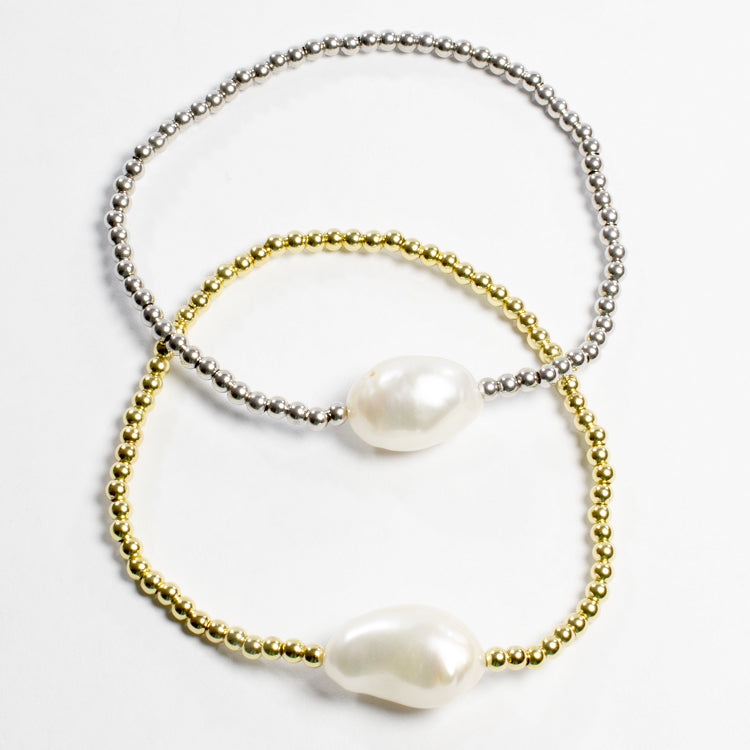 Beaded Adjustable 1 Pearl Bracelet - Gold or Silver-Bracelets-Balara Jewelry