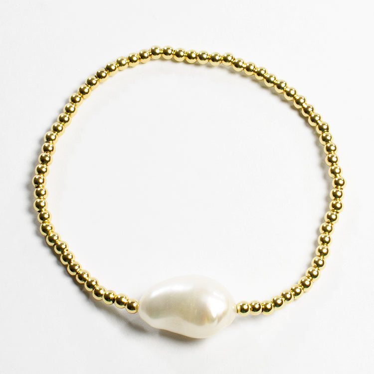 Beaded Adjustable 1 Pearl Bracelet - Gold or Silver-Bracelets-Balara Jewelry