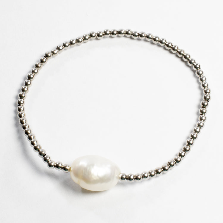 Beaded Adjustable 1 Pearl Bracelet - Gold or Silver-Bracelets-Balara Jewelry
