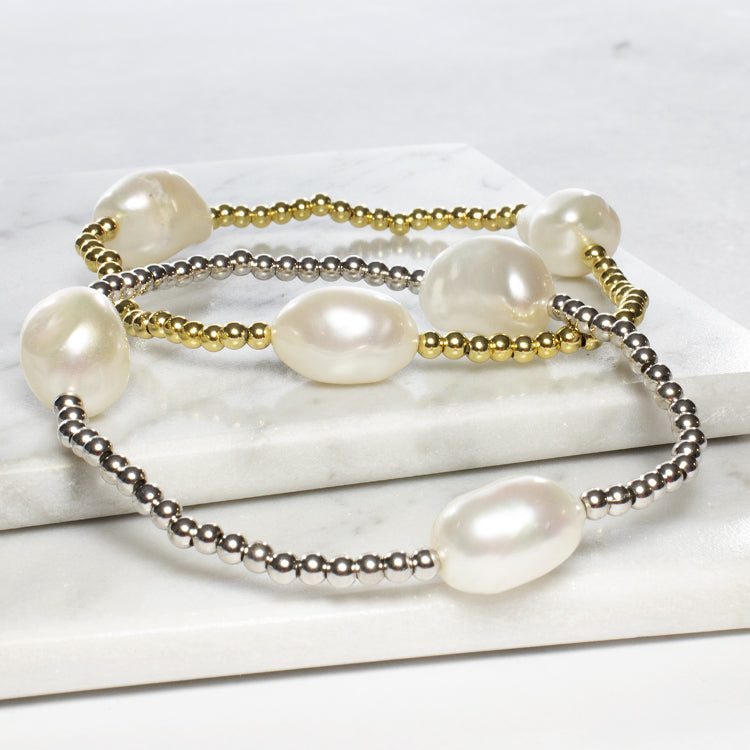 Beaded Adjustable 3 Pearl Bracelet - Gold or Silver-Bracelets-Balara Jewelry