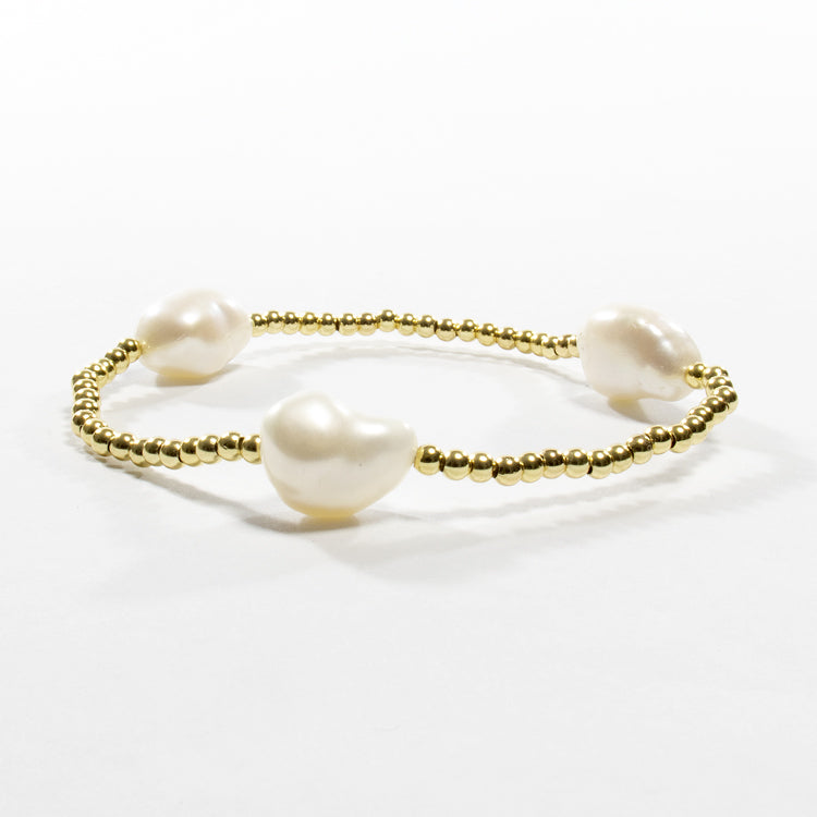 Beaded Adjustable 3 Pearl Bracelet - Gold or Silver-Bracelets-Balara Jewelry