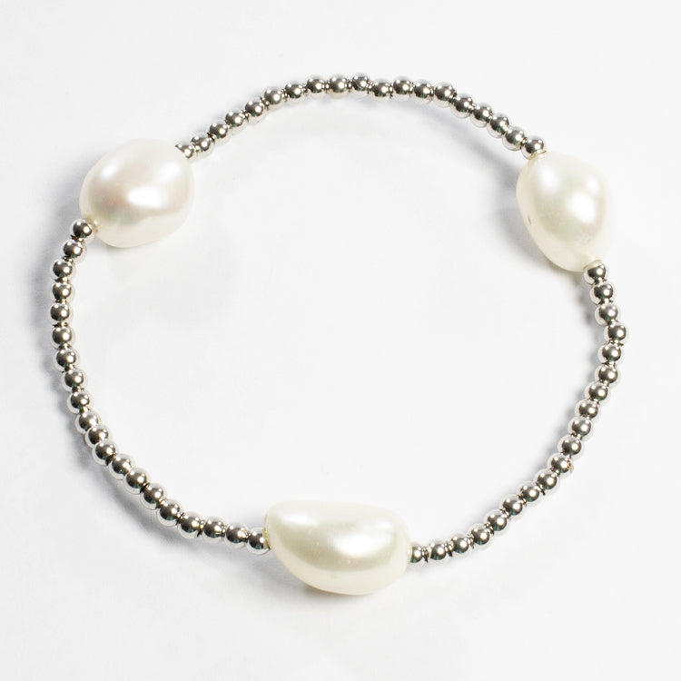 Beaded Adjustable 3 Pearl Bracelet - Gold or Silver-Bracelets-Balara Jewelry