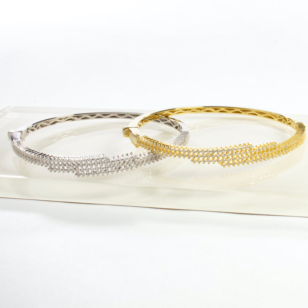 Fancy CZ Bangle Bracelet - Gold or Silver