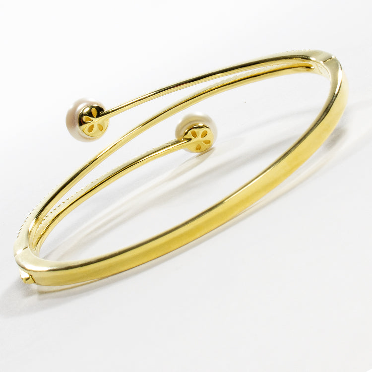 Bangle Freshwater Pearl CZ Bracelet - Gold or Silver-Bracelets-Balara Jewelry