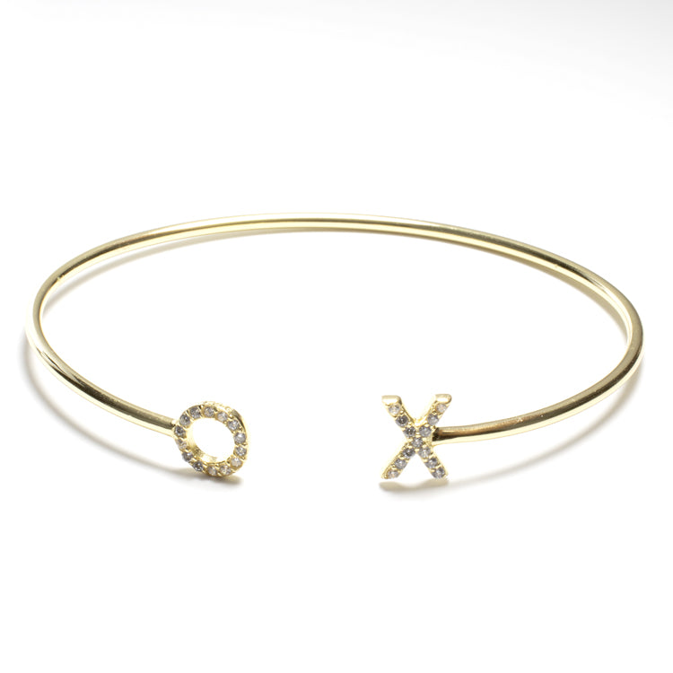 Love and Kiss CZ Cuff Bracelet - Gold or Silver-Bracelets-Balara Jewelry