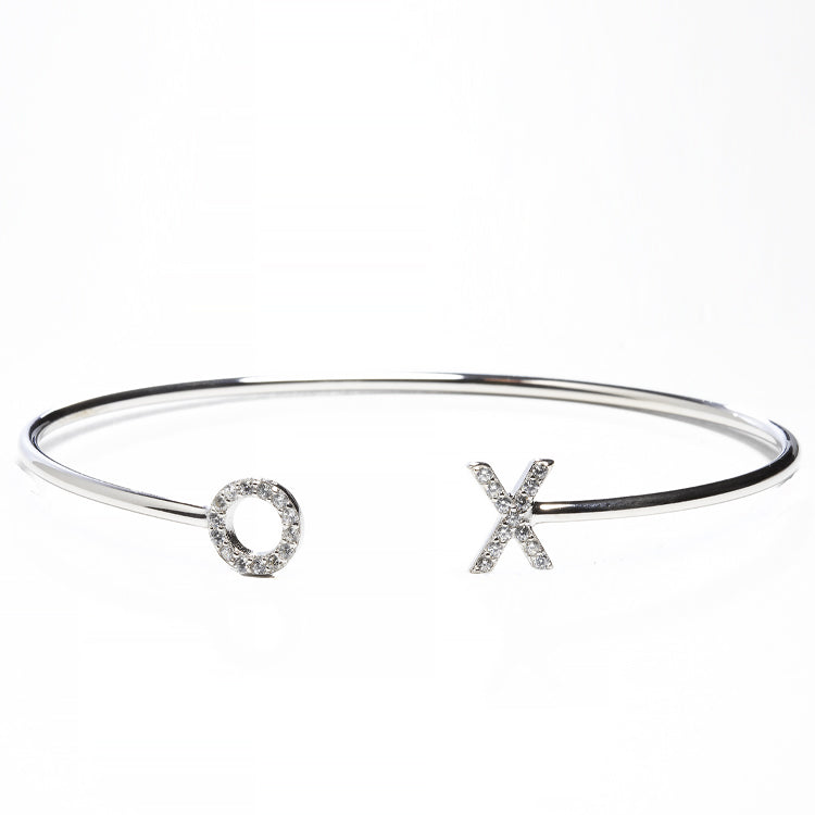 Love and Kiss CZ Cuff Bracelet - Gold or Silver-Bracelets-Balara Jewelry