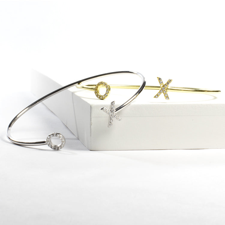 Love and Kiss CZ Cuff Bracelet - Gold or Silver-Bracelets-Balara Jewelry