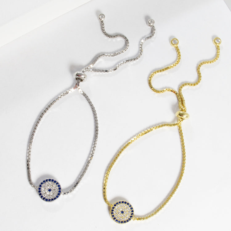 Adjustable Pave CZ Evil Eye Bracelet-Bracelets-Balara Jewelry