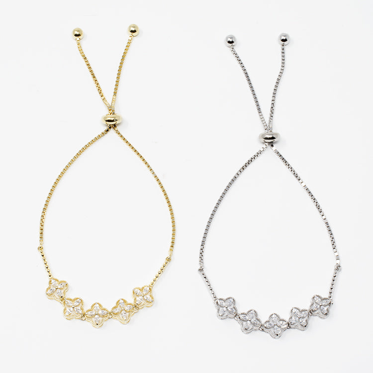 Romantic Flowers Adjustable CZ Bracelet - Gold or Silver-Bracelets-Balara Jewelry