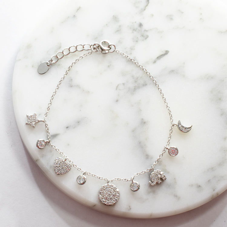 Multi Charm CZ Bracelet - Gold or Silver-Bracelets-Balara Jewelry