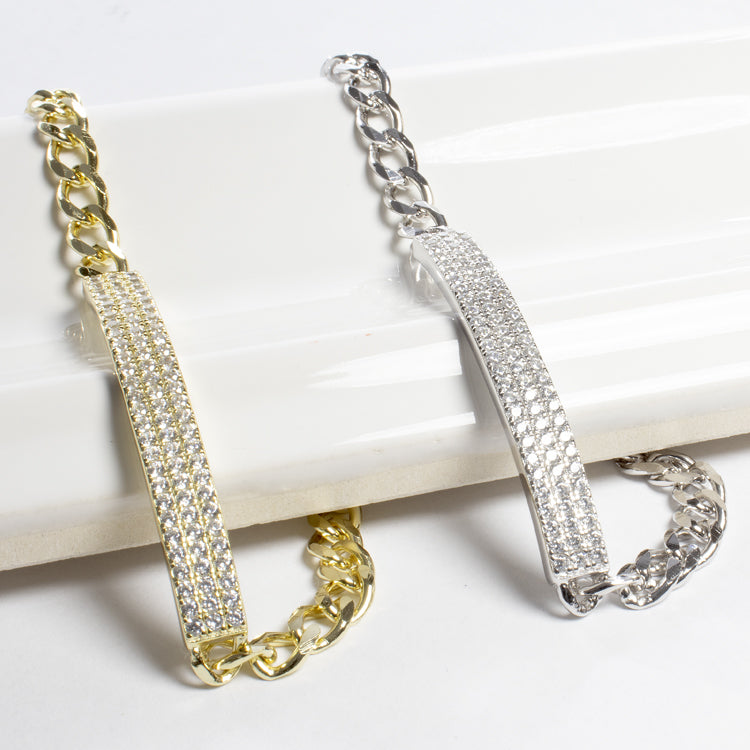 CZ Bar Link Bracelet - Gold or Silver-Bracelets-Balara Jewelry
