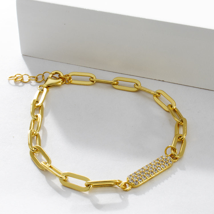 CZ Pave Bar Open Link Bracelet-Bracelets-Balara Jewelry