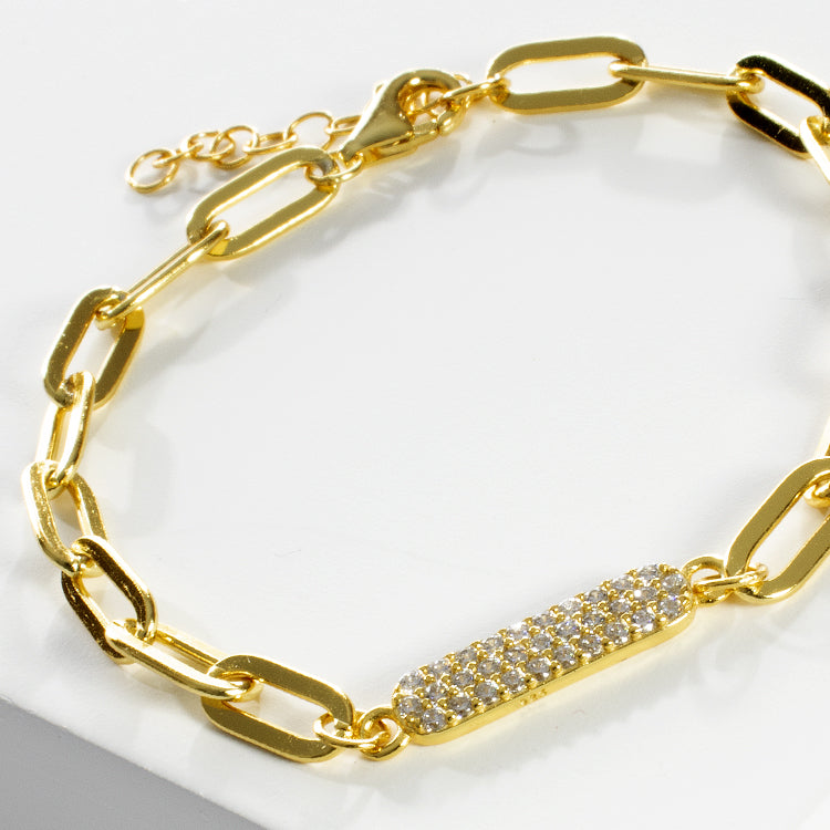CZ Pave Bar Open Link Bracelet-Bracelets-Balara Jewelry