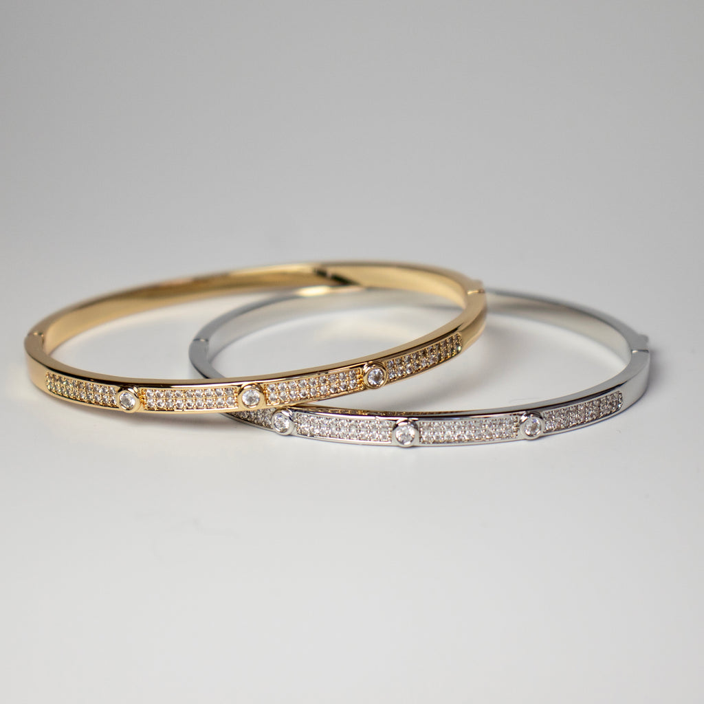 CZ Pave Bangle Bracelet - Gold or Silver