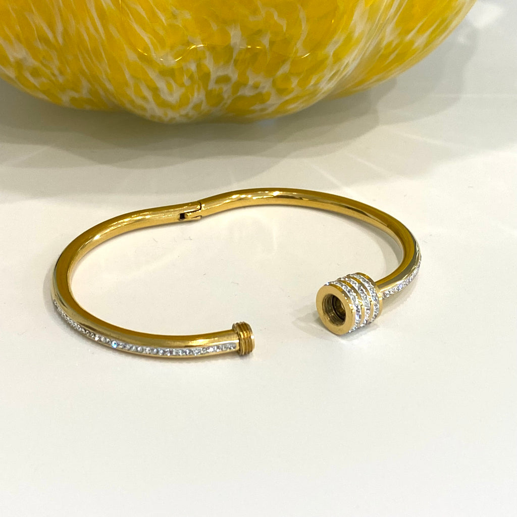 Single Row CZ Bangle Bracelet - Gold and Silver