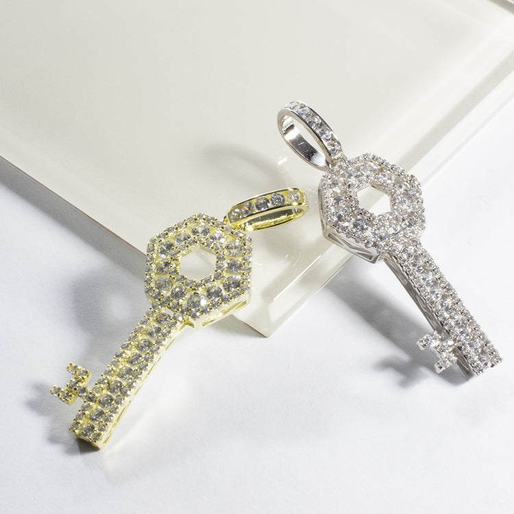 CZ Key Charm Pendant - Gold or Silver-Charms-Balara Jewelry