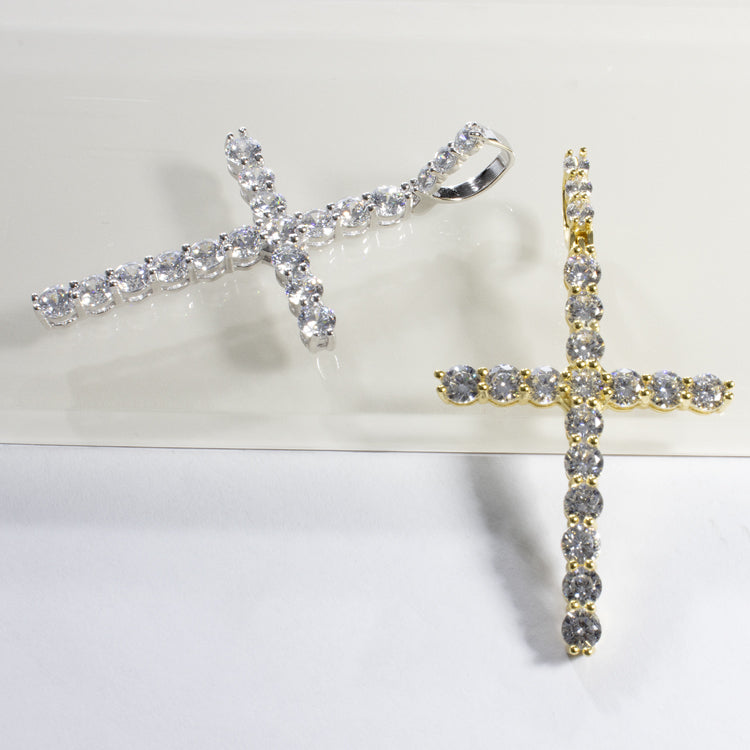 CZ Cross Charm Pendant - Gold or Silver-Charms-Balara Jewelry