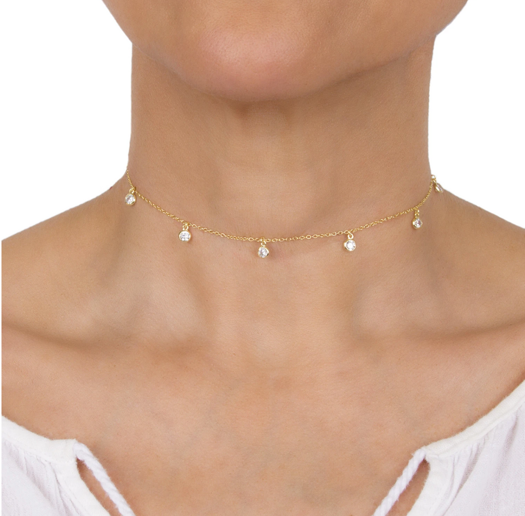 Multi Bezel CZ Drop Choker - Gold or Silver-Necklaces-Balara Jewelry
