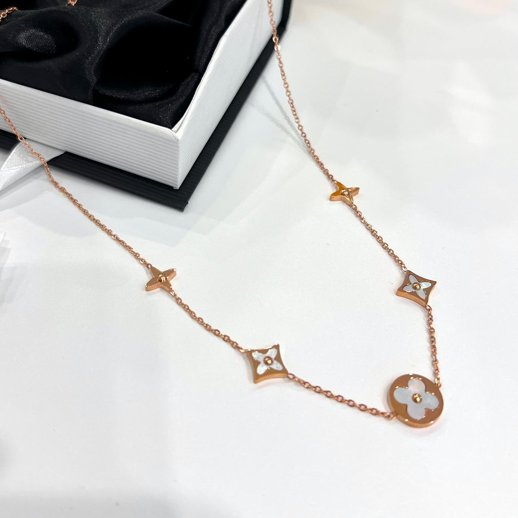 Four Leaf Clover Flower Necklace - Gold and Rose Gold