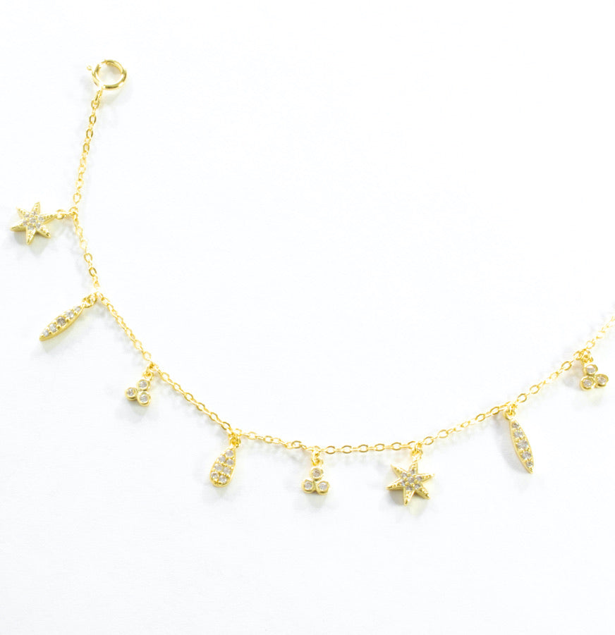 Multi CZ Charms Bracelet - Gold - Girls & Teens
