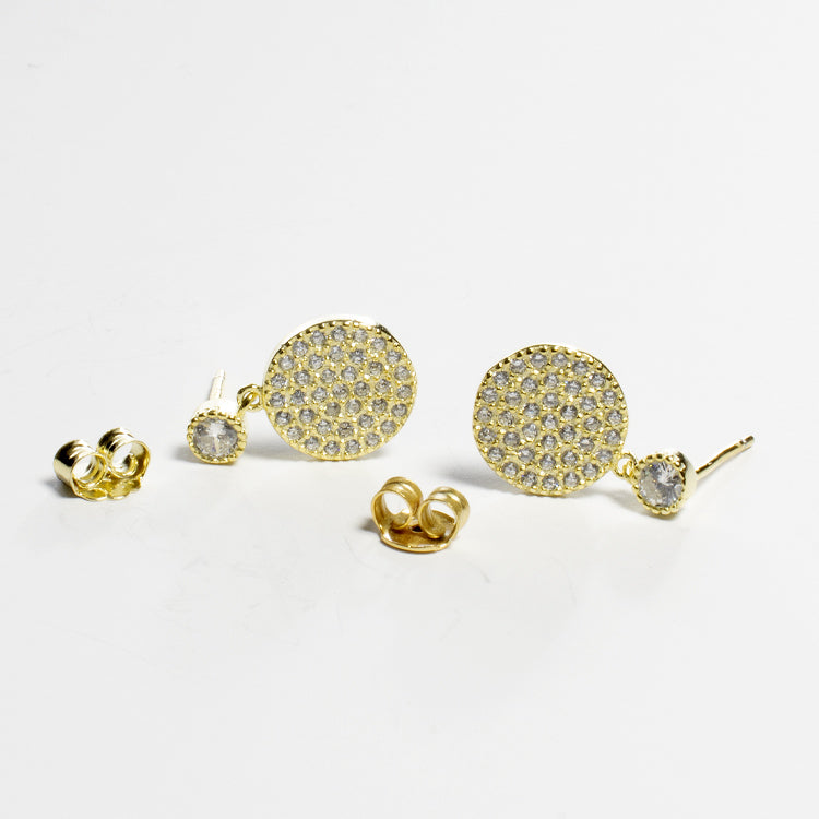 Pave CZ Disc Dangling Earrings - Gold or Silver-Earrings-Balara Jewelry