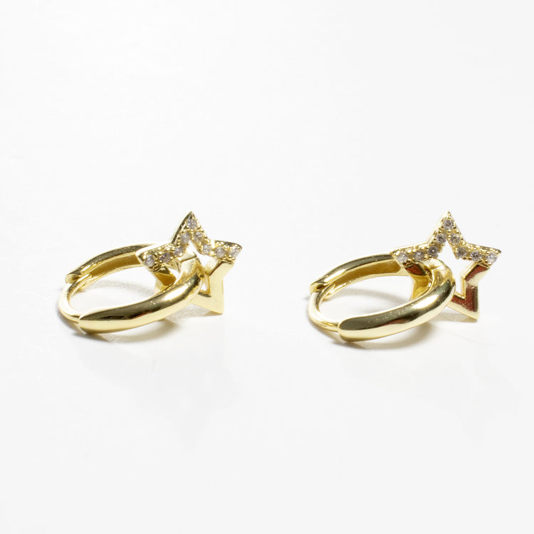 Tiny CZ Star Charm Huggies - Gold or Silver-Earrings-Balara Jewelry