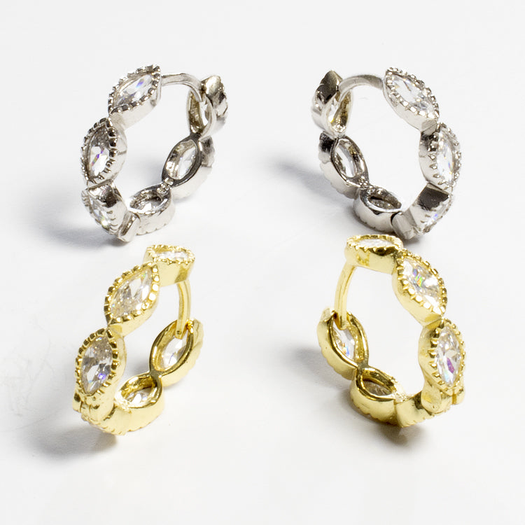 Tiny CZ diamond Shaped Huggie Earrings - Gold or Silver-Earrings-Balara Jewelry