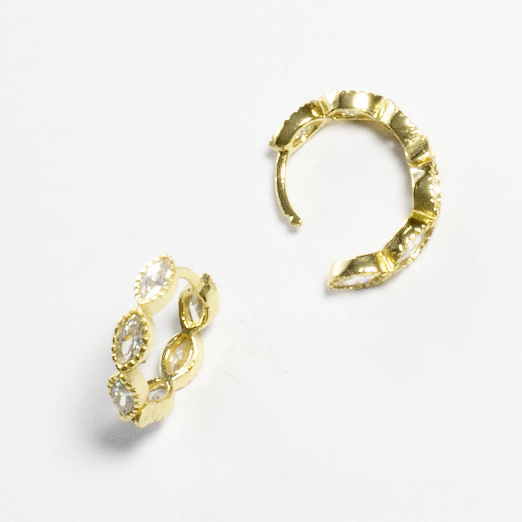 Tiny CZ diamond Shaped Huggie Earrings - Gold or Silver-Earrings-Balara Jewelry