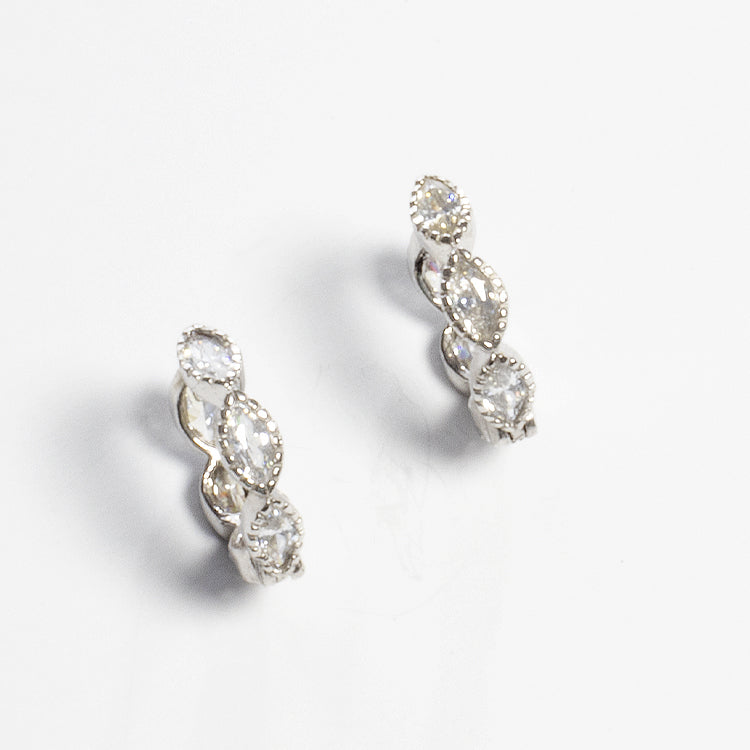 Tiny CZ diamond Shaped Huggie Earrings - Gold or Silver-Earrings-Balara Jewelry