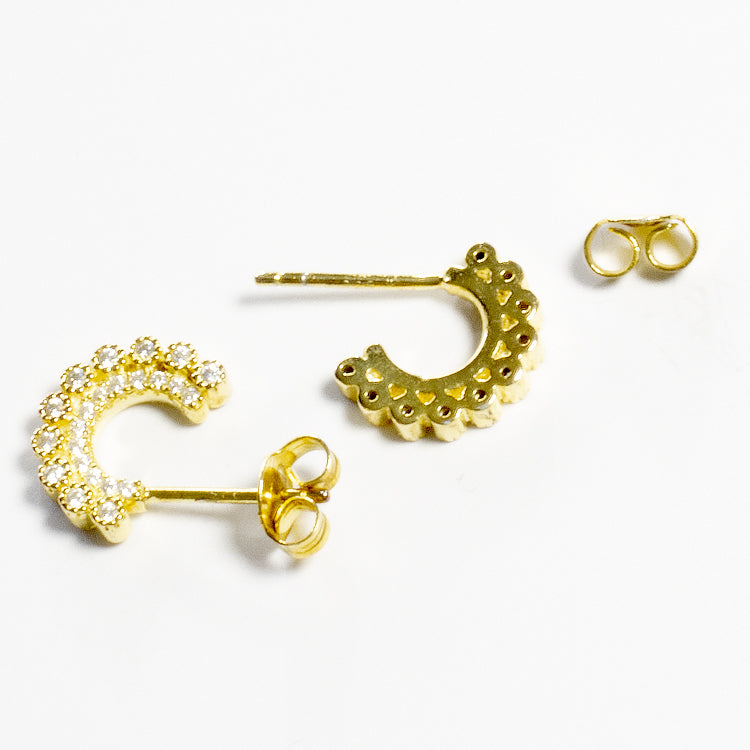 Half Circle CZ Stud Earrings-Earrings-Balara Jewelry