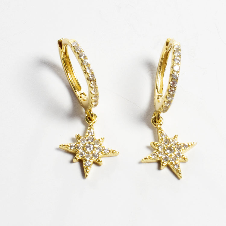 Dangling CZ North Star Huggies - Gold or Silver-Earrings-Balara Jewelry