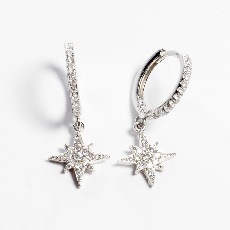 Dangling CZ North Star Huggies - Gold or Silver-Earrings-Balara Jewelry